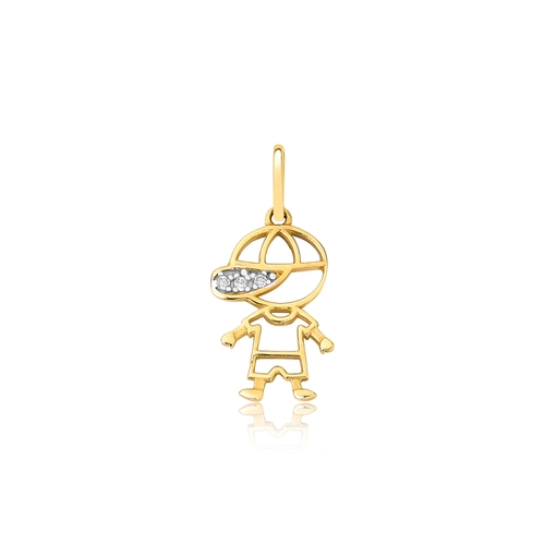 Pingente Essentials filhos boneco ouro 18k menino boné com 1,5pts de Diamantes