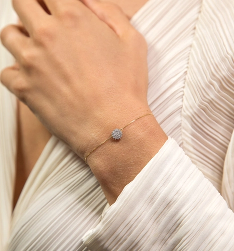 Pulseira  Soleil veneziana ouro 18k com pingente sol de 13,4pts de Diamantes