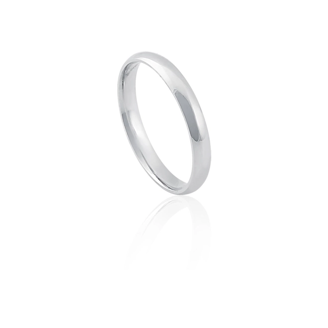 Aliança I Love You ouro branco 18k reta abaulada polida 3,1MM 2