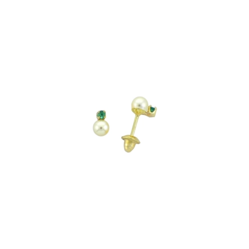 Brinco Essentials infantil de Pérola ouro 18k com Esmeralda