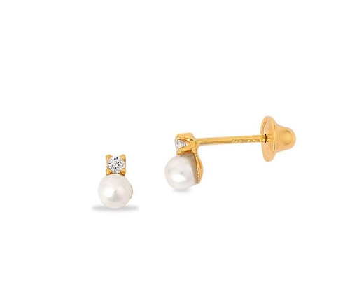 Brinco Essentials infantil de Pérola ouro 18k com Diamante 1