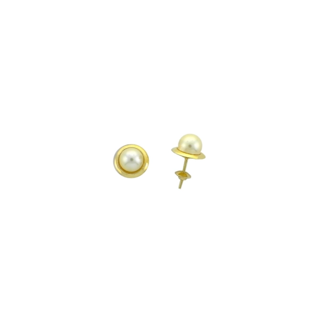 Brinco Essentials infantil rococó de Pérola ouro 18k contorno polido 1