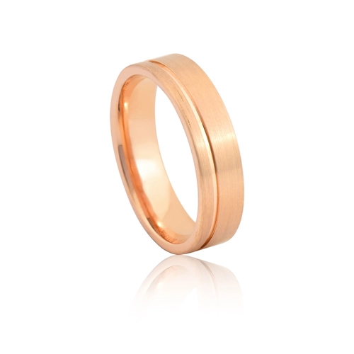 Aliança Tresor reta ouro rosé 18k fosca com friso polido 5,5MM