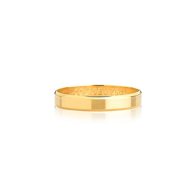 Aliança Passion reta bordas chanfradas ouro 18k polida 3,5MM 4