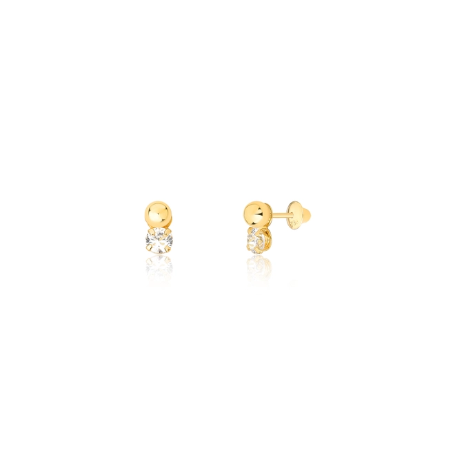 Brinco Essentials infantil bolas em ouro 18k com bola polida e bola de Zircônia branca 1