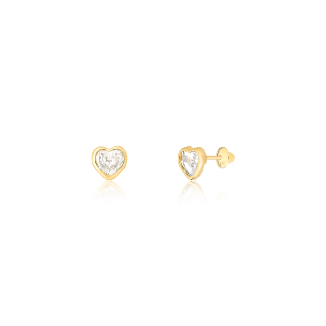 Brinco Essentials infantil em ouro 18k corações com Zircônias brancas 1