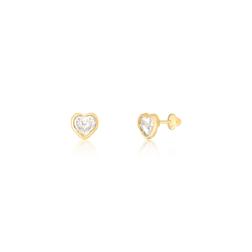 Brinco Essentials infantil em ouro 18k corações com Zircônias brancas