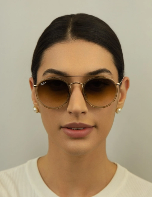 Óculos de Sol Ray-Ban Round Double Bridge 0RB3647NL 90705151 Metal Bronze com lentes na cor Marrom Degradê 3