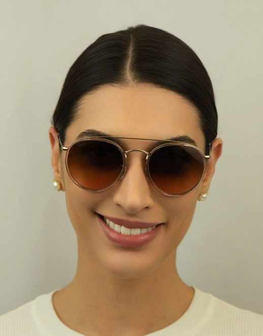 Óculos de Sol Ray-Ban Round Double Bridge 0RB3647NL 9069A551 Metal Bronze com lentes na cor Marrom Degradê 3