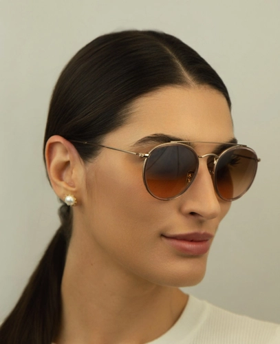 Óculos de Sol Ray-Ban Round Double Bridge 0RB3647NL 9069A551 Metal Bronze com lentes na cor Marrom Degradê