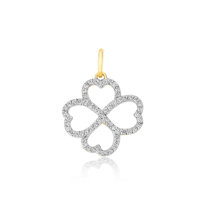 Pingente Tréfle trevo vazado ouro 18k com 25pts de Diamantes 1