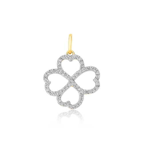 Pingente Tréfle trevo vazado ouro 18k com 25pts de Diamantes
