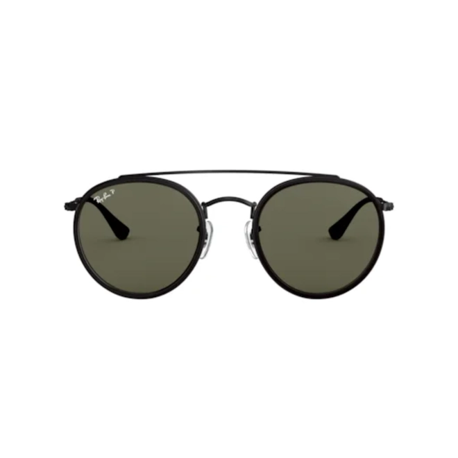 Óculos de Sol Ray-Ban Round Double Bridge 0RB3647NL 002/5851 Metal Preto com lentes na cor Verde Polarizado 2