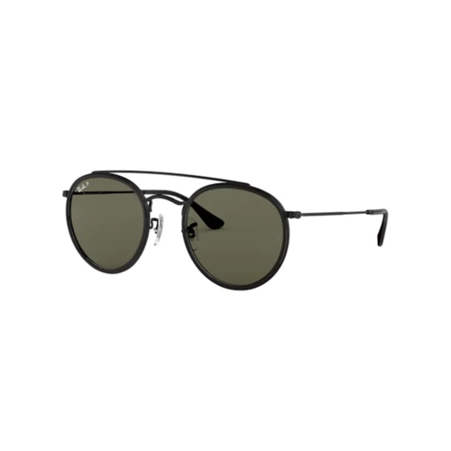 Óculos de Sol Ray-Ban Round Double Bridge 0RB3647NL 002/5851 Metal Preto com lentes na cor Verde Polarizado
