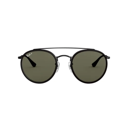 Óculos de Sol Ray-Ban Round Double Bridge 0RB3647NL 002/5851 Metal Preto com lentes na cor Verde Polarizado