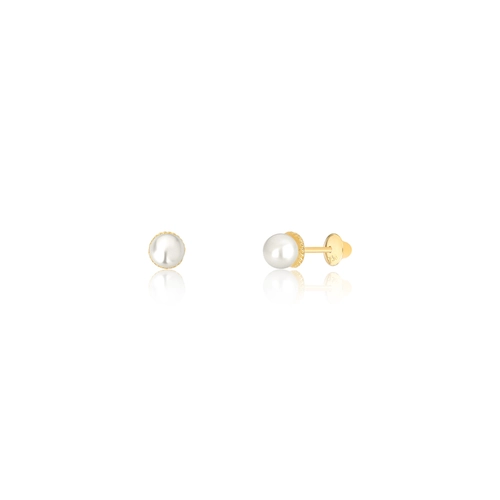 Brinco Essentials infantil rococó fio torcido em ouro 18k com Pérola de 3MM