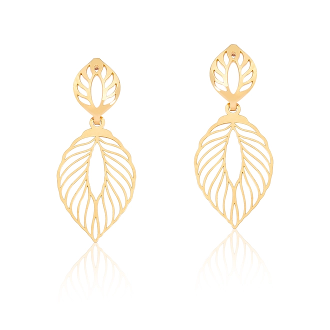 Brinco Essentials pingente ouro 18k folhas vazadas 1