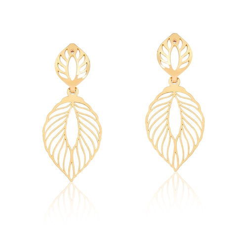 Brinco Essentials pingente ouro 18k folhas vazadas