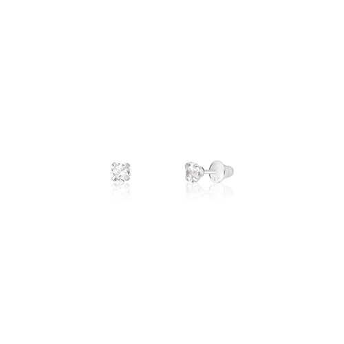 Brinco Essentials infantil ouro branco 18k solitário de Zircônia branca 3MM