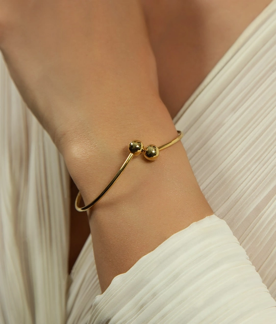 Pulseira bracelete fio tubular ouro 18k unida por 2 bolas polidas 1