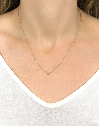 Gargantilha Solitários Classic corrente ouro 18k ponto de luz de 3pts de Diamantes (40/45CM)