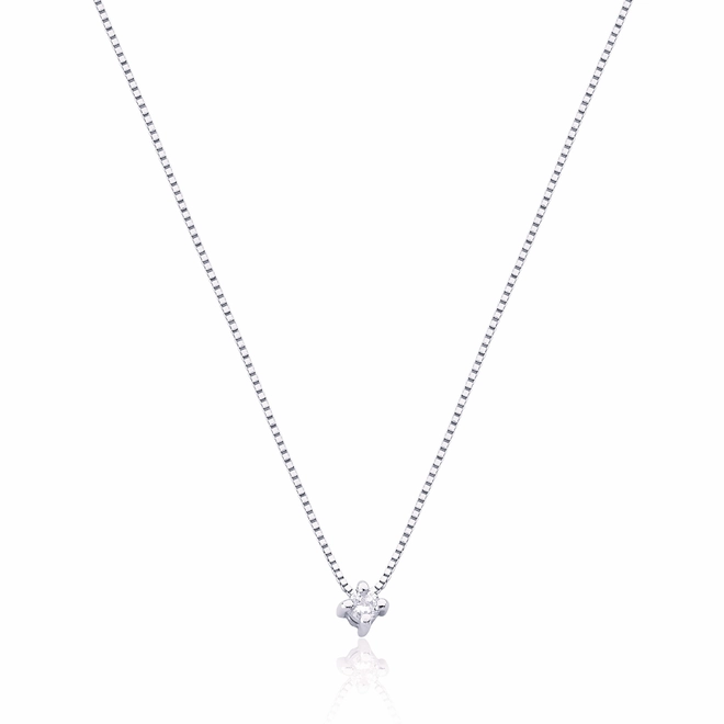 Gargantilha Solitários Classic corrente ouro branco18k com ponto de luz de 3pts de Diamantes (40/45CM) 1