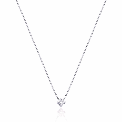 Gargantilha Solitários Classic corrente ouro branco18k com ponto de luz de 3pts de Diamantes (40/45CM)