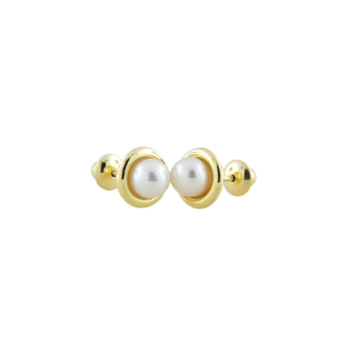 Brinco Essentials rococó de Pérola ouro 18k contorno polido