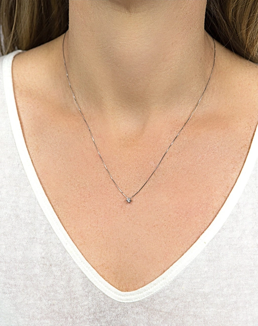 Gargantilha Solitários Classic corrente ouro branco 18k com ponto de luz de 10pts de Diamantes (40/45CM) 1