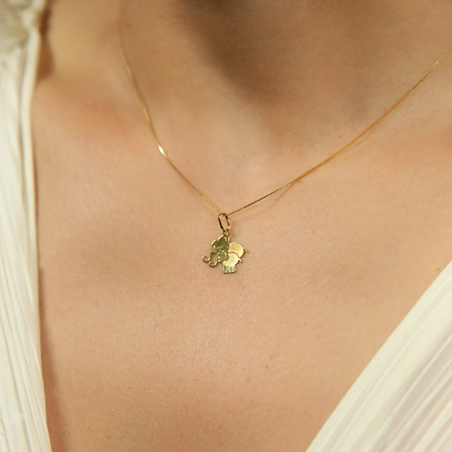 Pingente dois elefantes ouro 18k polido e fosco 1