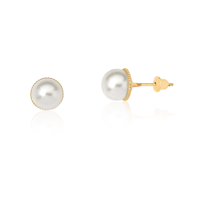 Brinco Essentials de Pérola 6mm ouro 18k contorno fio trançado 1