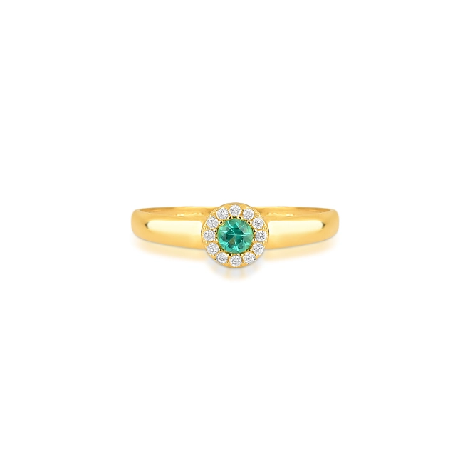 Anel Laurel redondo de Esmeralda ouro 18k com contorno de 6pts de Diamantes 3