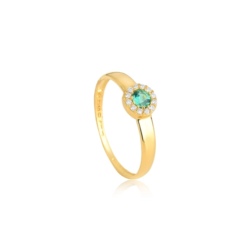 Anel Laurel redondo de Esmeralda ouro 18k com contorno de 6pts de Diamantes