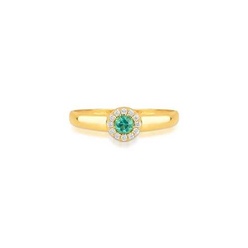 Anel Laurel redondo de Esmeralda ouro 18k com contorno de 6pts de Diamantes