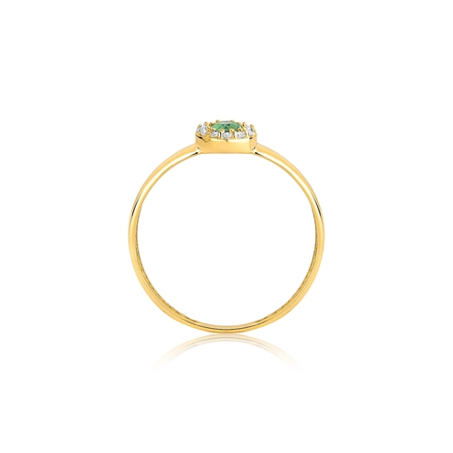 Anel Laurel redondo de Esmeralda ouro 18k com contorno de 6pts de Diamantes
