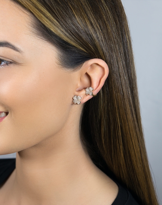 Piercing de Orelha Coliseu, ouro 18k com Diamantes e Gemas