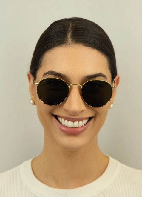 Óculos de Sol Ray-Ban Round Metal 0RB3447NL 001 53 Metal Dourado com lentes na cor Verde 3