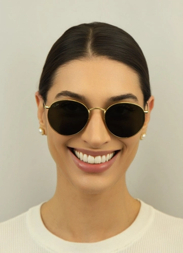 Óculos de Sol Ray-Ban Round Metal 0RB3447NL 001 53 Metal Dourado com lentes na cor Verde