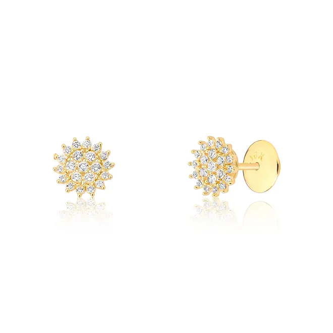 Brinco Soleil stud ouro 18k sol cravejado de Diamantes 1