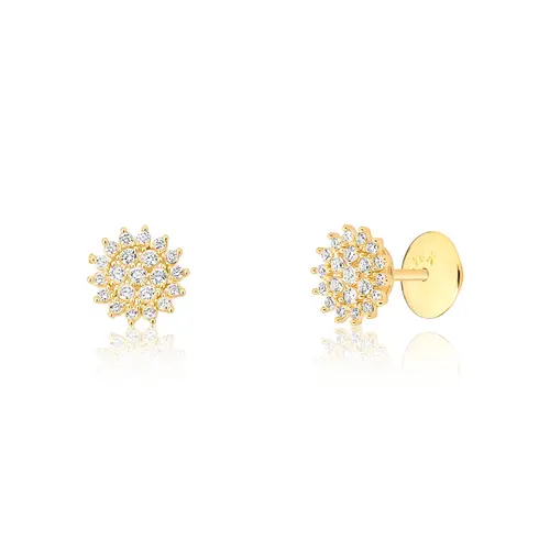 Brinco Soleil stud ouro 18k sol cravejado de Diamantes