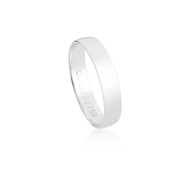 Aliança I Love You ouro branco 18k reta abaulada polida ( 4,3MM ) 1