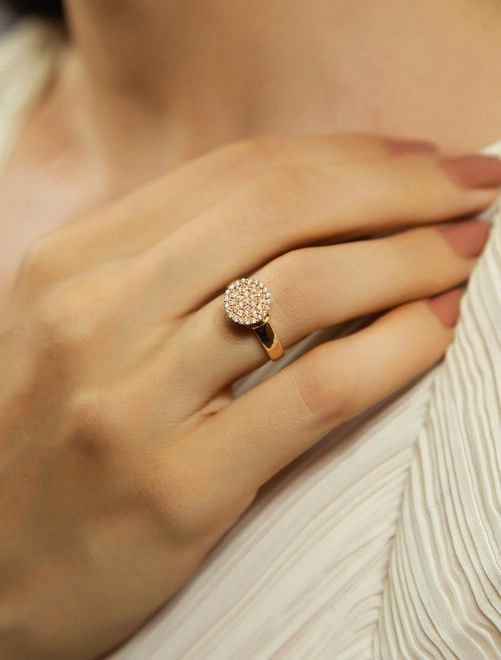 Anel Engaged redondo ouro rosé 18k pavê de 20pts de Diamantes 1