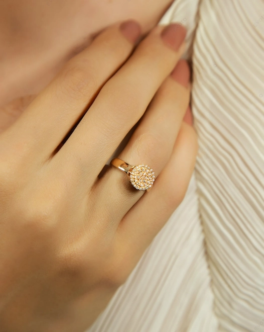 Anel Engaged redondo ouro rosé 18k pavê de 20pts de Diamantes 2