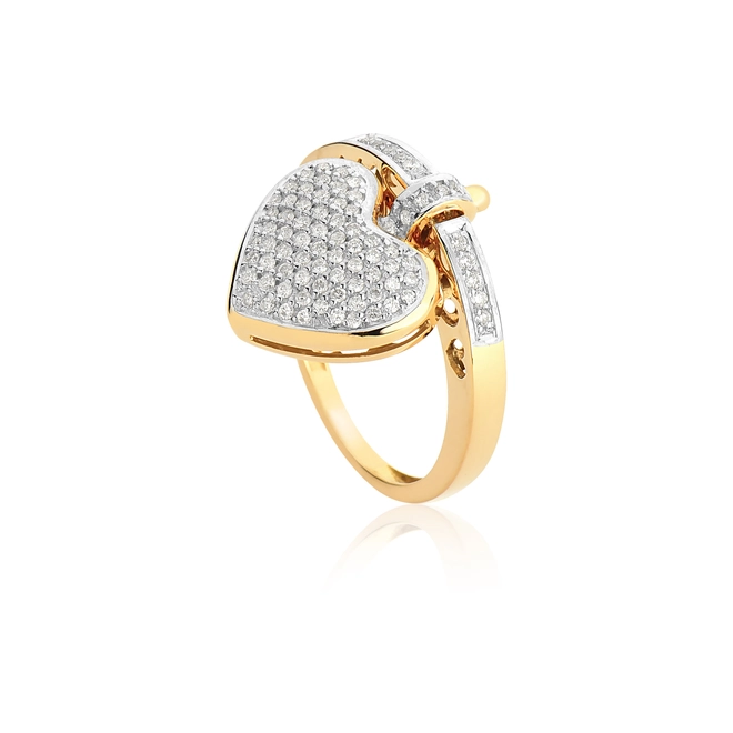 Anel My Heart em ouro 18k aro e pingente coração pavê com 33pts de Diamantes com ródio 1
