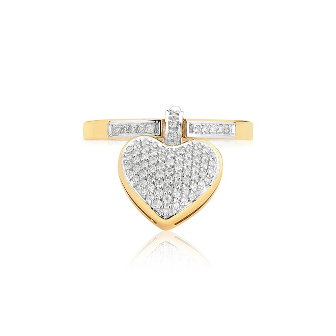 Anel My Heart em ouro 18k aro e pingente coração pavê com 33pts de Diamantes com ródio 2
