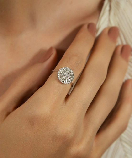 Anel pizza redondo ouro branco 18k com 70pts de Diamantes 1