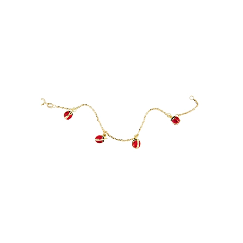 Pulseira infantil de elos ouro 18k com 4 pingentes de joaninhas dupla face