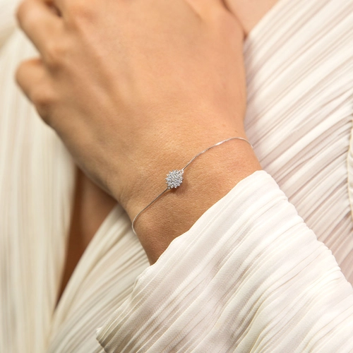 Pulseira Soleil ouro branco 18k com pingente sol de 13,4pts de Diamantes