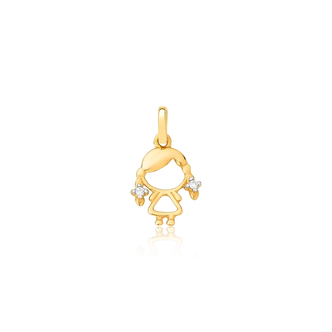 Pingente filhos boneca em ouro 18k menina com 1pt de Diamante 1