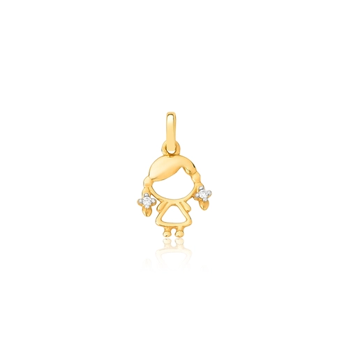 Pingente filhos boneca em ouro 18k menina com 1pt de Diamante